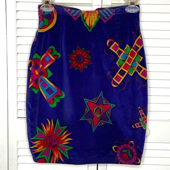 Vintage 80s VERSUS Gianni VERSACE Purple Velvet Baroque Print Pencil Skirt 38 XS - Picture 1 of 7